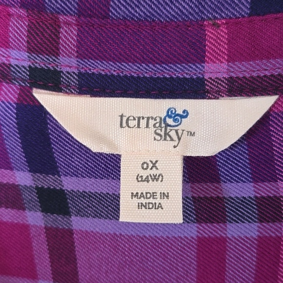 Terra & Sky | Purple Plaid Button Down Long Sleeve Shirt Size 0X - Picture 6 of 7